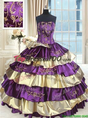 Multi-color Ball Gowns Strapless Sleeveless Taffeta Floor Length Lace Up Beading and Ruffled Layers 15 Quinceanera Dress