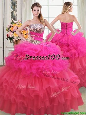 Adorable Multi-color Sleeveless Floor Length Beading and Ruffles and Ruffled Layers and Sequins Lace Up Sweet 16 Dresses