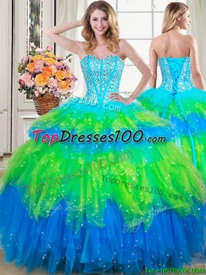 Four Piece Light Blue Ball Gowns Sweetheart Sleeveless Tulle Floor Length Lace Up Beading Vestidos de Quinceanera