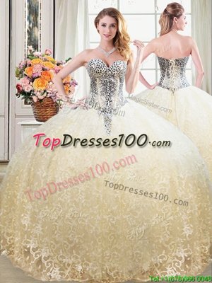 Customized Ball Gowns Vestidos de Quinceanera Champagne Sweetheart Tulle and Lace Sleeveless Floor Length Lace Up