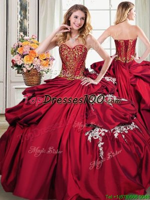Discount Taffeta Sweetheart Sleeveless Lace Up Beading and Appliques and Pick Ups Quinceanera Dress in Wine Red
