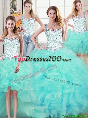 Sexy Three Piece Organza Sleeveless Floor Length Ball Gown Prom Dress and Beading and Ruffles