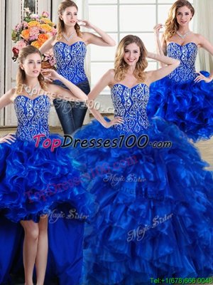 Popular Four Piece Sleeveless Beading Lace Up Quince Ball Gowns