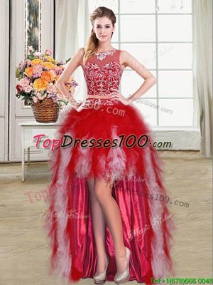 Adorable Scoop Sleeveless Tulle Homecoming Dress Beading and Ruffles Zipper