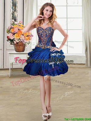 Designer Royal Blue Taffeta Lace Up Womens Party Dresses Sleeveless Mini Length Beading and Appliques and Pick Ups