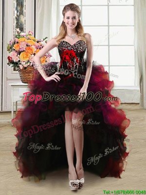 Admirable Organza and Tulle Sweetheart Sleeveless Lace Up Beading and Ruffles and Hand Made Flower Homecoming Dress in Red