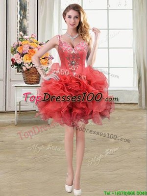 Hot Sale Ruffled Mini Length Blue Cocktail Dress Sweetheart Sleeveless Lace Up