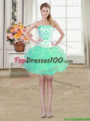 Suitable Strapless Sleeveless Organza Party Dress for Girls Beading and Appliques and Ruffles Lace Up