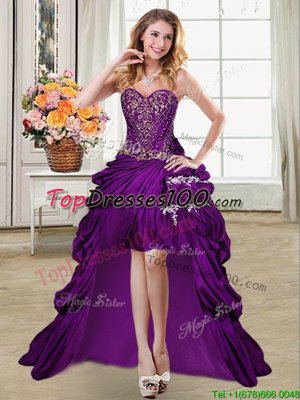 Square Floor Length Purple Prom Dresses Chiffon Long Sleeves Beading