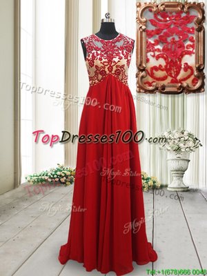 Fine Scoop Sleeveless Brush Train Appliques Backless Prom Evening Gown