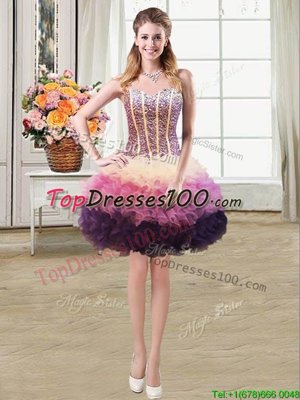Perfect Mermaid Multi-color Sweetheart Lace Up Beading and Ruffles Cocktail Dresses Sleeveless