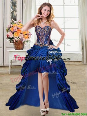 New Style Pick Ups Sweetheart Sleeveless Lace Up Prom Evening Gown Royal Blue Taffeta
