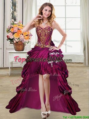 Fine Taffeta Sweetheart Sleeveless Lace Up Beading and Appliques and Pick Ups Prom Party Dress in Fuchsia