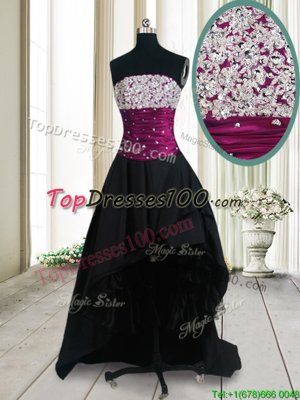 Sexy Taffeta Strapless Sleeveless Lace Up Beading Prom Party Dress in Black