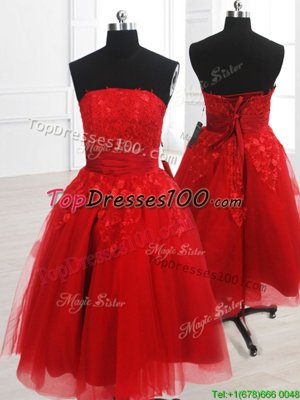 Artistic Strapless Sleeveless Organza Cocktail Dress Embroidery Lace Up