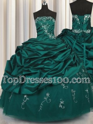 Luxury Beaded Bust Teal Sweet 16 Dresses Military Ball and Quinceanera and For with Beading and Ruffles Sweetheart Sleeveless Lace Up