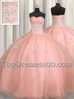 Puffy Skirt Watermelon Red Sweetheart Zipper Beading and Appliques Quinceanera Dresses Sleeveless