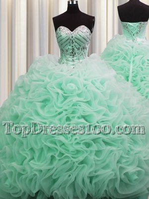 Affordable Lilac Organza Lace Up 15 Quinceanera Dress Sleeveless With Train Court Train Beading and Pick Ups