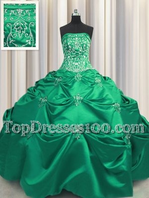 Discount Turquoise Lace Up Strapless Beading and Appliques and Embroidery Sweet 16 Dresses Taffeta Sleeveless