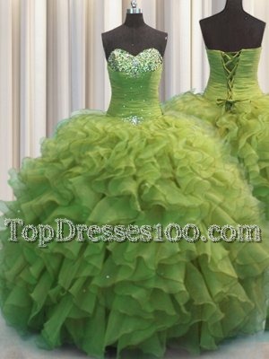 Enchanting Beaded Bust Sleeveless Beading and Ruffles Lace Up Vestidos de Quinceanera
