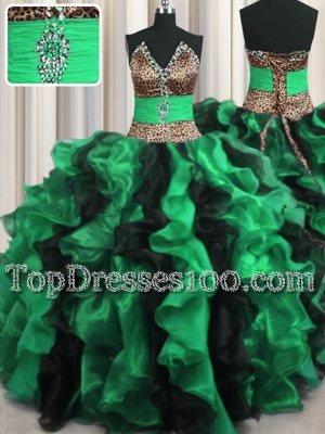 Leopard Two Tone V-neck Sleeveless Lace Up Quinceanera Gown Multi-color Organza