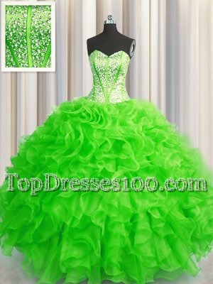 Custom Fit Visible Boning Beaded Bodice Floor Length Ball Gowns Sleeveless Quince Ball Gowns Lace Up