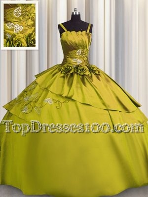 Exceptional Olive Green Sleeveless Floor Length Beading and Embroidery Lace Up 15th Birthday Dress
