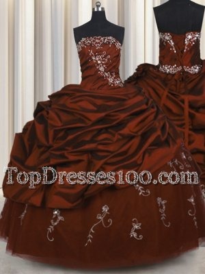 Flare Embroidery Beading and Appliques and Pick Ups Sweet 16 Quinceanera Dress Burgundy Lace Up Sleeveless Floor Length