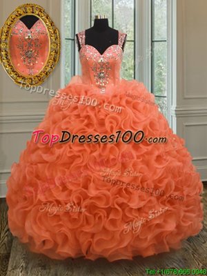 Deluxe Three Piece Apple Green Ball Gowns Organza and Tulle and Lace Scoop Sleeveless Beading and Ruffles With Train Zipper Quinceanera Gowns Brush Train