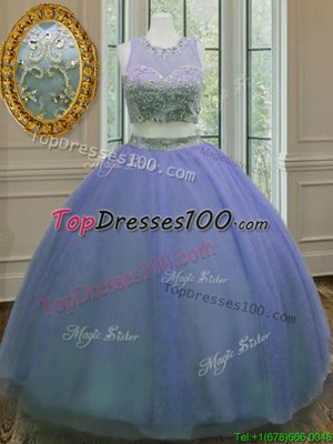 Lavender Tulle Zipper Scoop Sleeveless Floor Length Sweet 16 Quinceanera Dress Ruffled Layers and Sashes|ribbons