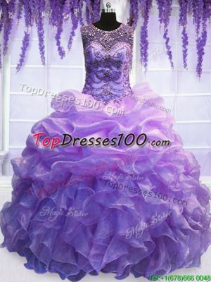Beauteous Scoop Sleeveless Organza 15 Quinceanera Dress Beading and Pick Ups Lace Up