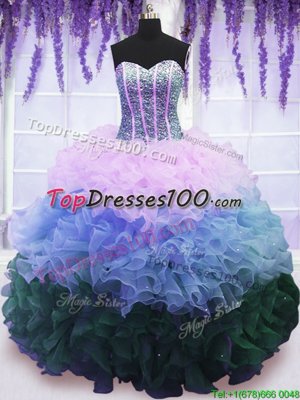 Super Multi-color Lace Up Sweet 16 Dress Beading and Ruffles and Ruffled Layers Sleeveless Floor Length