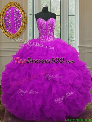 Flirting Purple 15th Birthday Dress Military Ball and Sweet 16 and Quinceanera and For with Beading and Ruffles Sweetheart Sleeveless Lace Up
