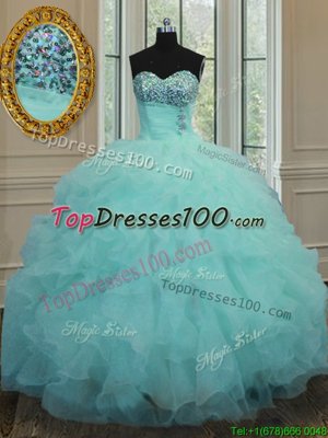 Superior Organza Sleeveless Floor Length 15th Birthday Dress and Beading and Ruffles