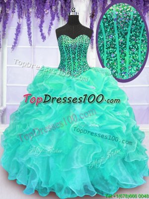 Noble Four Piece Floor Length Green 15th Birthday Dress Sweetheart Sleeveless Lace Up