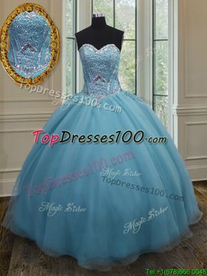 Fantastic Beading Quinceanera Gown Baby Blue Lace Up Sleeveless Floor Length