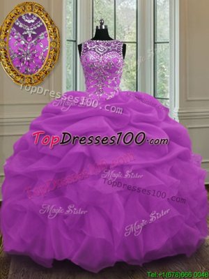Custom Design Scoop Pick Ups Floor Length Ball Gowns Sleeveless Lilac 15th Birthday Dress Lace Up