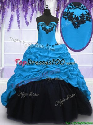 Pick Ups Sweep Train Ball Gowns Ball Gown Prom Dress Blue Sweetheart Taffeta Sleeveless With Train Lace Up