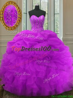 Fitting Sweetheart Sleeveless Organza Quinceanera Dress Beading and Ruffles and Pick Ups Lace Up