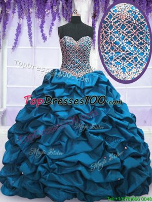 Taffeta Sleeveless Floor Length 15th Birthday Dress and Beading and Sequins and Pick Ups