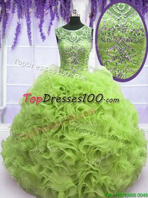 Low Price Four Piece Orange Sleeveless Floor Length Beading and Ruffles Lace Up Quinceanera Gown