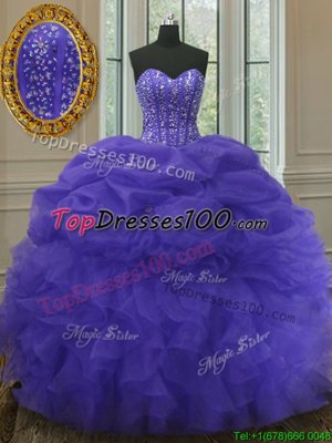 Pick Ups Floor Length Ball Gowns Sleeveless Purple Quinceanera Dress Lace Up