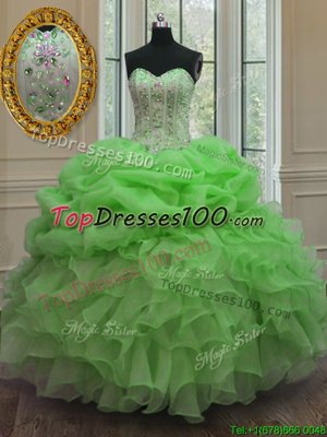 Organza Lace Up Sweet 16 Quinceanera Dress Sleeveless Floor Length Beading and Ruffles and Pick Ups