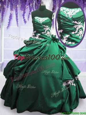 Smart Green and Dark Green Ball Gowns Appliques and Pick Ups Quince Ball Gowns Lace Up Taffeta Sleeveless Floor Length