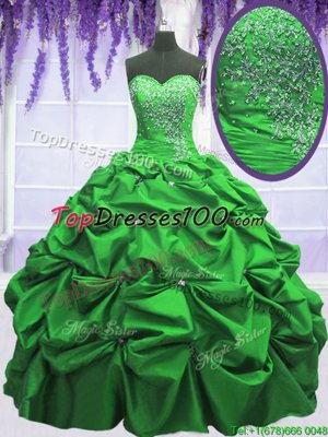 High Quality Taffeta Sleeveless Floor Length Sweet 16 Quinceanera Dress and Beading and Appliques and Pick Ups