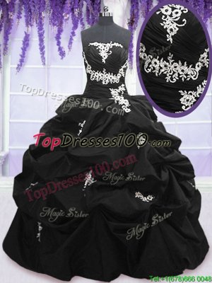 Pick Ups Strapless Sleeveless Lace Up Ball Gown Prom Dress Black Taffeta