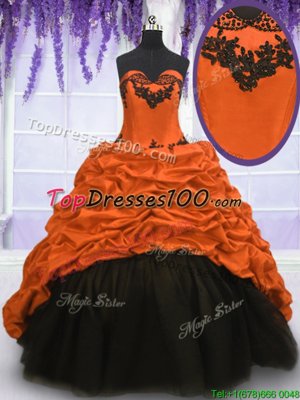 Elegant Taffeta Sweetheart Sleeveless Sweep Train Lace Up Appliques and Pick Ups Sweet 16 Quinceanera Dress in Multi-color