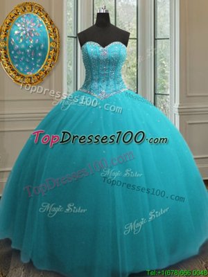 Sweetheart Sleeveless Lace Up Sweet 16 Dresses Aqua Blue Tulle