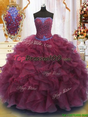 Most Popular Floor Length Ball Gowns Sleeveless Burgundy 15 Quinceanera Dress Lace Up