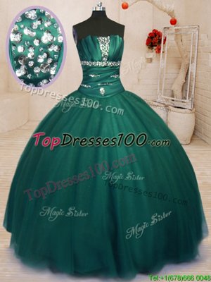 Vintage Dark Green Lace Up Quinceanera Dress Beading Sleeveless Floor Length